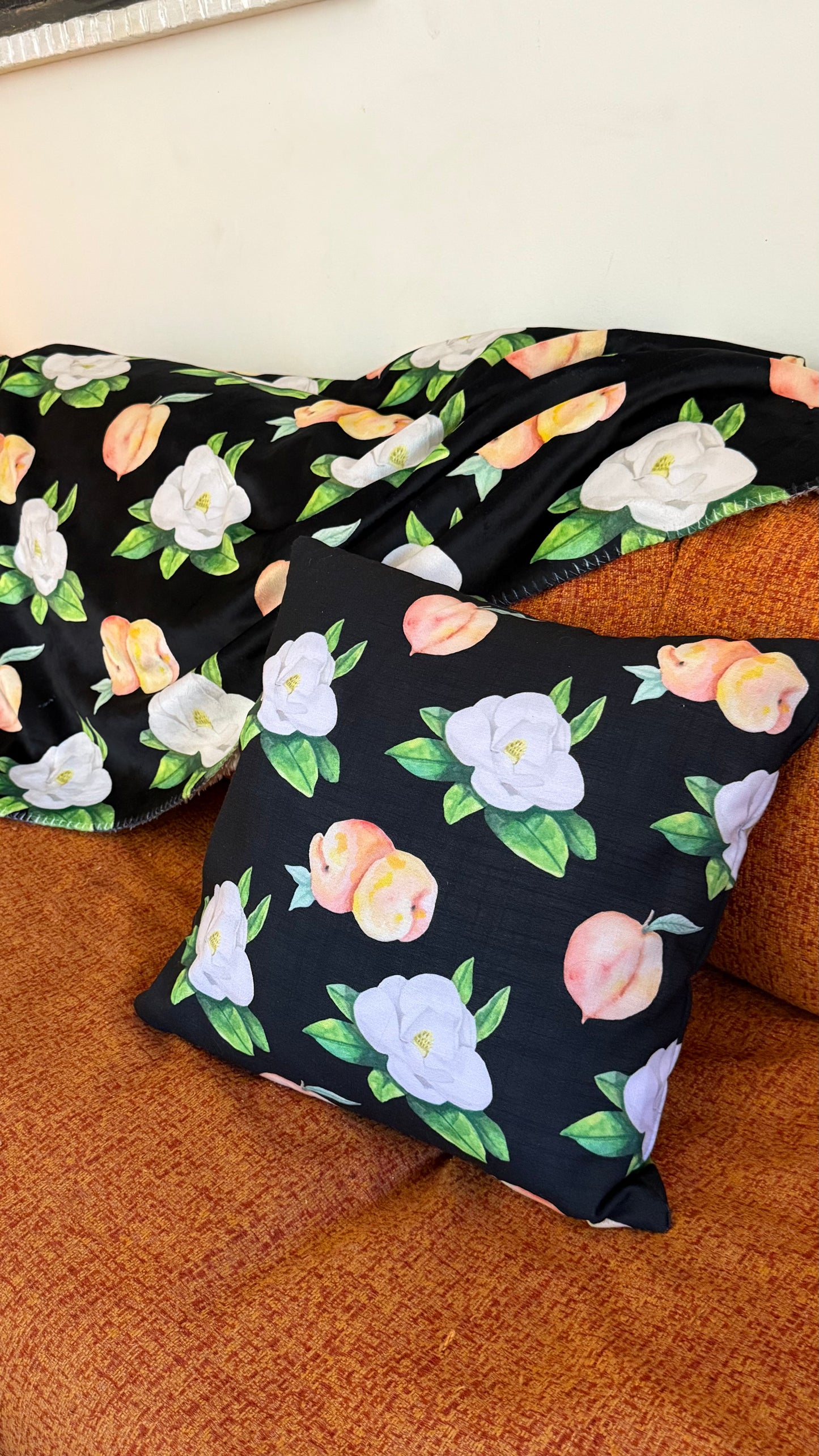 Magnolia and Peach Pillow